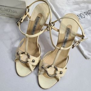 Luciano Padovan White Strappy Patent Leather Heel